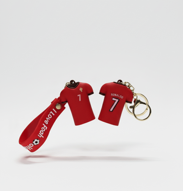 Cristiano Ronaldo keychain collectible with jersey design and strap