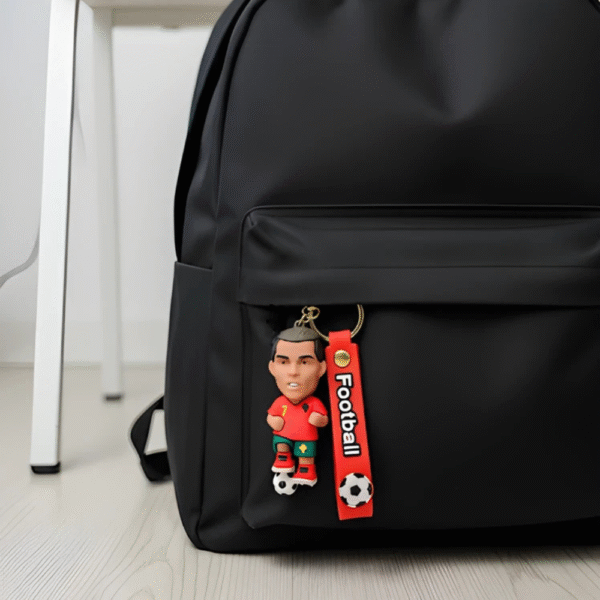 Ronaldo silicone keychain with red ‘Football’ wrist strap.