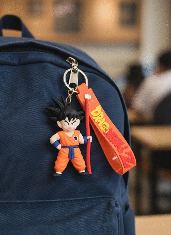 Dragon Ball Z Goku silicone keychain with orange wrist strap featuring Dragon Ball Z logo – anime collectible keyring