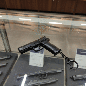 Mini tactical gun keychain with movable parts and removable magazine