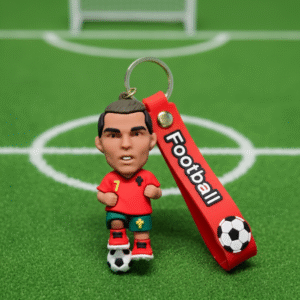 Ronaldo silicone keychain with red ‘Football’ wrist strap.