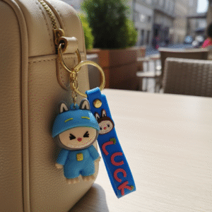 Labubu Blue Premium Silicone Keychain with Wrist Strap – Cute and Durable Accessory