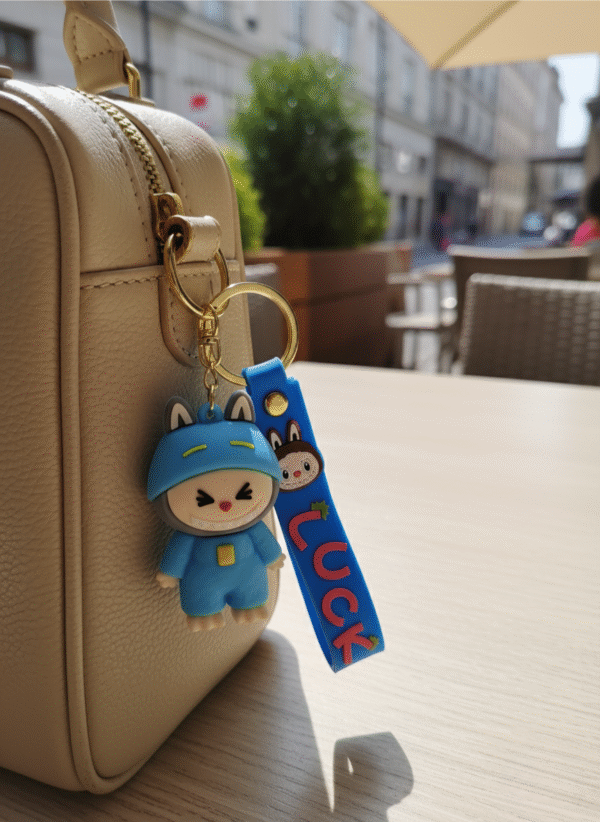Labubu Blue Premium Silicone Keychain with Wrist Strap – Cute and Durable Accessory