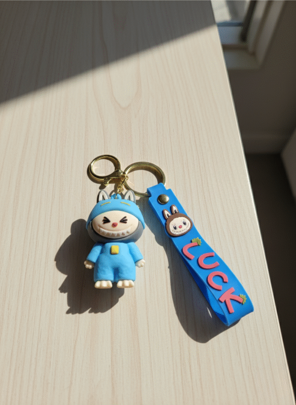 Labubu Blue Premium Silicone Keychain with Wrist Strap – Cute and Durable Accessory