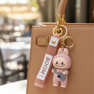 Labubu Premium Silicone Keychain – Pink Edition with Wrist Strap