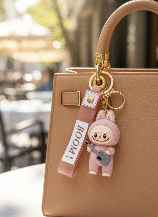 Labubu Premium Silicone Keychain – Pink Edition with Wrist Strap