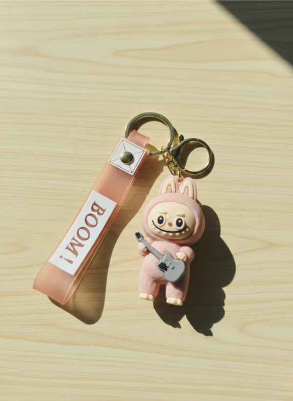 Labubu Premium Silicone Keychain – Pink Edition with Wrist Strap - Image 2