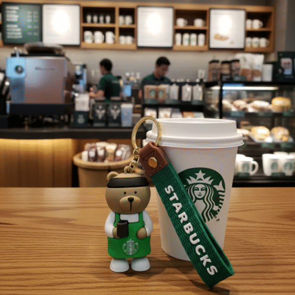 Starbucks Bear Barista Keychain with Silicone Wrist Strap – Cute Coffee Accessory