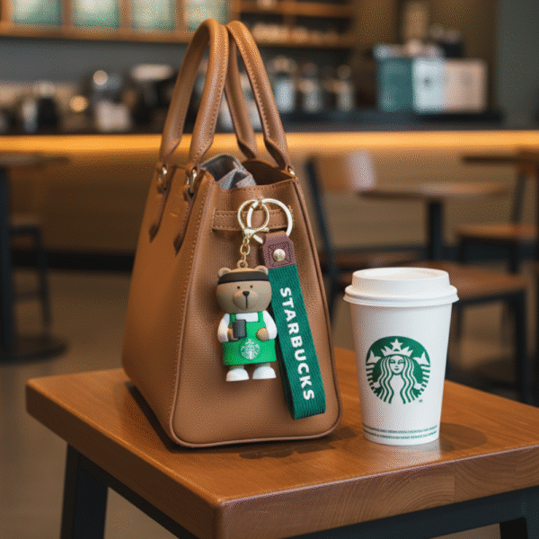 Starbucks Bear Barista Keychain with Silicone Wrist Strap – Cute Coffee Accessory - Image 3