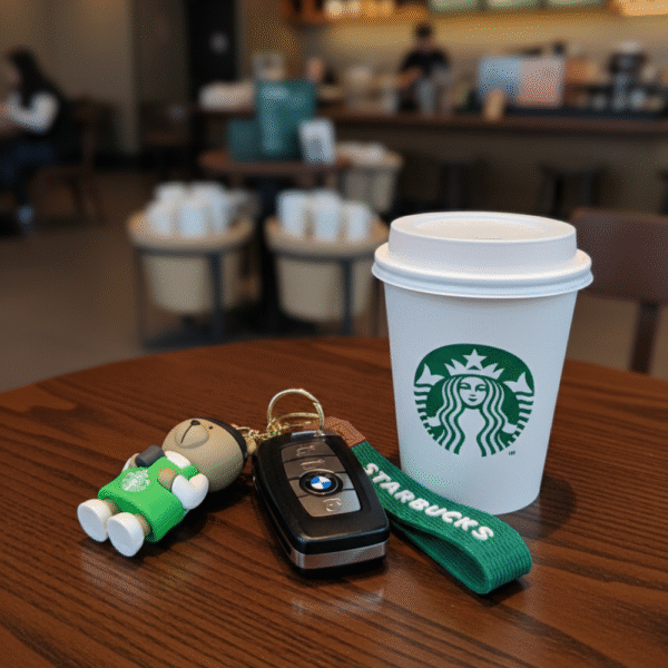 Starbucks Bear Barista Keychain with Silicone Wrist Strap – Cute Coffee Accessory - Image 2